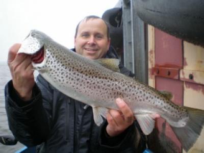 Milwaukee Harbor, WI buddy with nice brown trout December 2011