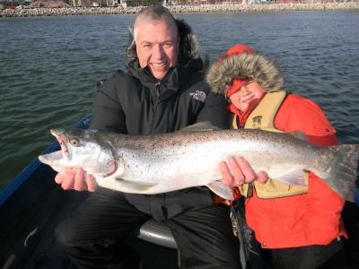 Milwaukee Harbor, WI client with giant brown trout March 2012